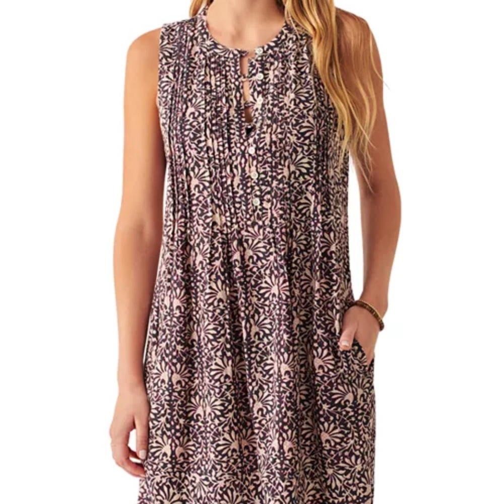 Faherty Pink and Black Isha Sleeveless Sundress